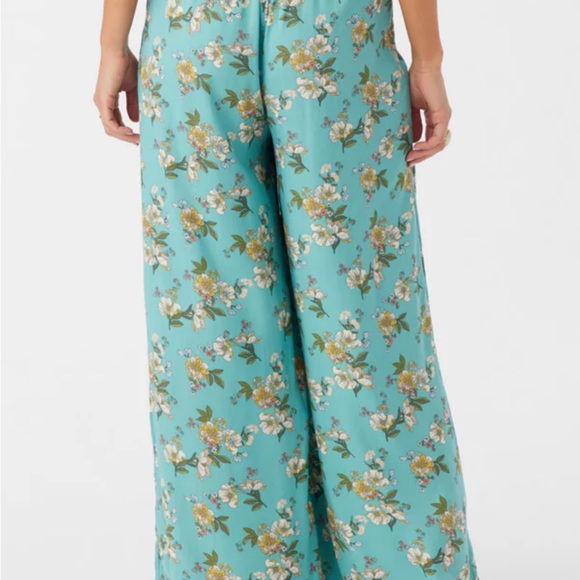 O'Neill Teal Floral Drawstring Wide Leg Flowy Pants - Picture 4 of 10